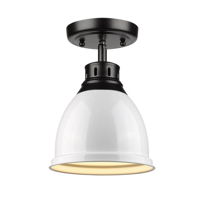 Golden Lighting Duncan 9 Inch Flush Mount in Black with a White Shade 3602-FM BLK-WH